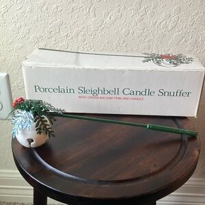 Department 56: Porcelain Sleighbell Candle Snuffer- Green balsam trim & handle